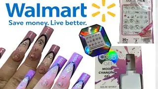 Using ONLY Walmart Nail Accessories | Extreme Black French Nails | Color Changing Nails!