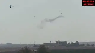 The military conflict in Syria. Helicopters of the Assad army shell the city of Latamneh