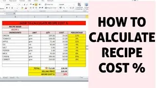 रेसिपी कॉस्ट % कैसे निकले  | HOW TO CALCULATE RECIPE COST PERCENTAGE IN EXCEL IN HINDI