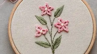 ROKOKO VE BİRİT İĞNESİ TEKNİKLERİ İLE ÇİÇEK |  BULLION AND CAST-ON STITCH