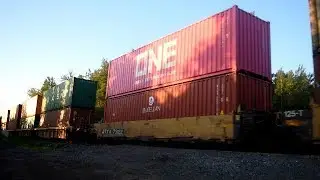 My First ONE Container! Big CN Stack Train 121 w/DPU at Berry Mills, NB at Sunrise