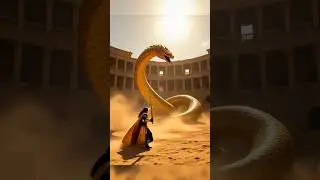 Epic Battle: Golden Knight vs Giant Golden Serpent in Ancient Roman Arena | 16s ShortGoldenSerpent