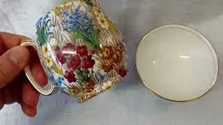 Antique GRIMWADES ROYAL WINTON Marguerite Chintz Jug and Sugar Bowl with Gold Trim #9432. 8cm. 1920s