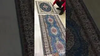 Blue Hand-knotted traditional Persian rug runner pattern oriental area silk rug hallway runner
