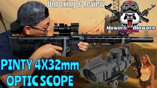 PINTY OPTICS COMPACT 4X32 ILLUMINATED RETICLE OPTIC WITH FIBER OPTIC FRONT IRON SIGHT ACOG TYPE LOOK