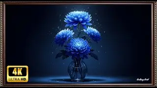 Blue Floral Elegance, Minimal Still Life | Gold Frame TV Art | Art Screensaver for TV | Wallpaper