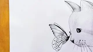 How to draw a cat with butterfly on his nose || Sketch for beginners || step by step drawing