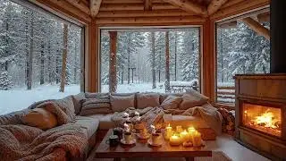 Soft Firelight cabin Winter Jazz 🔥❄️ Cozy Jazz Sounds for Relaxing Daytime Work & Snowy Calm