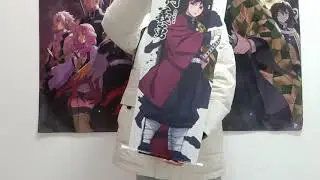 Unboxing Demon Slayer Anime peripheral Tomioka Giyu's wall art.