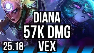 DIANA vs VEX (MID) | 57k DMG, 65% winrate, 18/4/13, Godlike | KR Master | 25.18