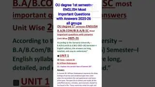 OU Degree 1st Sem English 2025-26 | Most Important Questions with Answers | B.A, B.Com, B.Sc, BBA