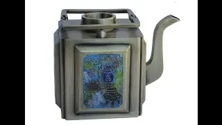 Chinese Bronze Metal Square Shape Enamel Engraved Teapot Display cs735-5