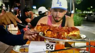 Probando las Dumbo pizza en la calzada de San Pedro la pizza Chicago doble hot honey