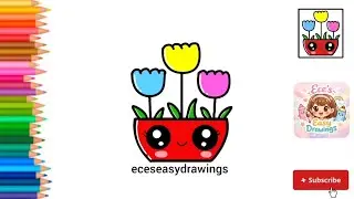 How to Draw a Cute Tulip Flower Pot | Easy Drawing for Kids Step by Step