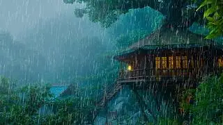 ADDIO INSONNIA in 3 minuti 🌧️ Pioggia Lenta e tuoni nella Foresta Avvolta dalla Nebbia