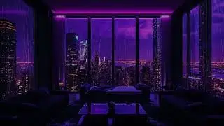 Rainy NYC Night 🌧️ Luxury Purple Neon Bedroom with Calm Rain Sounds
