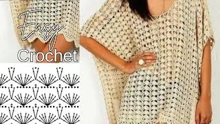 How to Crochet summer top, tunic, poncho, beach cover with any yarn any size.