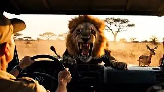 Too Close for Comfort: Furious Lion Attacks Safari Jeep 