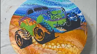 Textured Monster Truck with a Swipe Background!!  Fluid Art