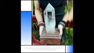 Himalayan Clear Quartz Crystal Generator: Rainbow Inclusions, Custom Wooden Stand