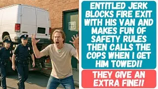 ENTITLED JERK DELIBERATELY BLOCKS FIRE EXIT WITH HIS VAN THEN CALLS THE COPS FOR GETTING IT TOWED!