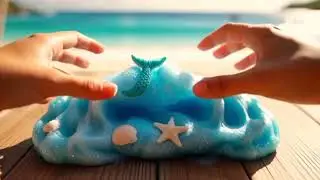 ASMR Blue and white slime on the beach