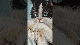 Kitty washes paws. Oil. #cat #animals #art #kids #cats #catvideos #kitty #kitchen #oilpainting #oil