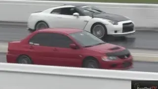 Switzer GTR R900 vs 800 HP Mitsubishi Evo  - Drag Race Video - Road Test TV &reg;