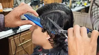 Baby Simple Hair Cutting with Scissors ASMR 🎙 Relaxing Long HairCut professional 👌 in AliHairCut 💈