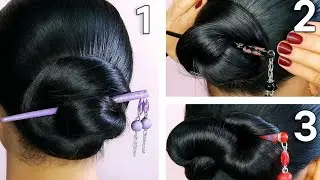 Oiled hair juda | Bun stick hairstyles | Simple Juda hairstyles | Hairstyles for long hair | judabun