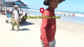 Walk along the beach in Brazil Praia Grande S&atilde;o Paulo