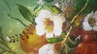 Blooming Tree with Flowers & Pomegranates | Beautiful Acrylic Painting 🎨