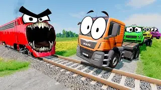 Flatbed Trailer Truck Potholes Transport Car Rescue - Cars vs Deep Water - BeamNG.drive #58