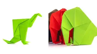 Paper dino vs. paper elephant. Origami idea.