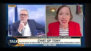 Charlotte Blease discussing AI in healthcare, Tony Blair, and AI; Talk with Ian Collins, London, UK