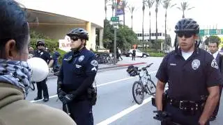 Occupy LA protester addresses LAPD after two occupiers were arrested on the morning of 11/17/11