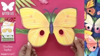 Printable Cloudless Suplhur butterfly mask template. Paper butterfly mask tutorial &bull; Happythought