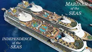 Aerial comparison of Royal Caribbean's Independence of the Seas and Mariner of the Seas by drone