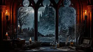 4K Magical Wizard Academy Winter Window View | Hogwarts Snow Ambience & Wind for Study & Sleep,Relax