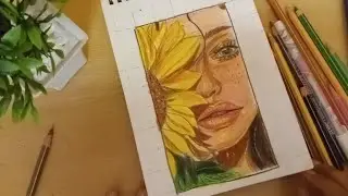 Girl and flower drawing timelapse 