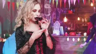 Woman in vampire costume drinking #halloween #cosplay #copyrightfreevideos #halloweendressup