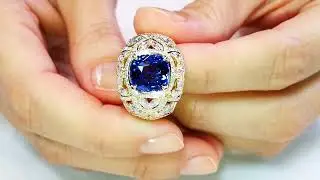 Unheated Ceylon Cornflower Blue Sapphire Ring at 5.04 carats by Kat Florence. KF06772