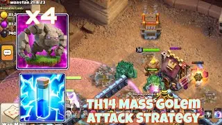 New Mass Golem + lightning + Log launcher kill Squad attack strategy for TH14 |  th14 cwl attack