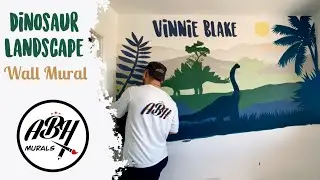Dinosaur Landscape - Boys Bedroom Wall Mural Painting | ABH Murals 🇬🇧