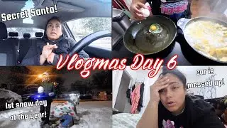 Something happened to my car  | 1st snow day ! | Shopping for Secret Santa gifts vlogmas day 6