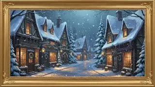 Картина зимней деревни с изображением снегопада | Золотая рамка TV Art | Арт-заставка для телеви....