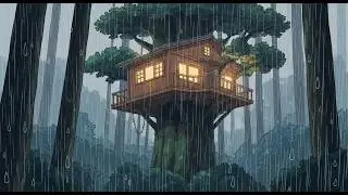 Living Alone in a Tree House During Heavy Rain 🌧️ | Ghibli-Style ASMR | Ghibli life ASMR