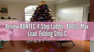 Review BONTEC 4-Step Ladder, 400lbs Max Load, Folding Step Stool with Tool Tray, Anti-Slip Pedals, S