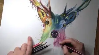 Abstract deer /color pencils drawing /