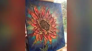 Stunning sunflower, textured and fluid art